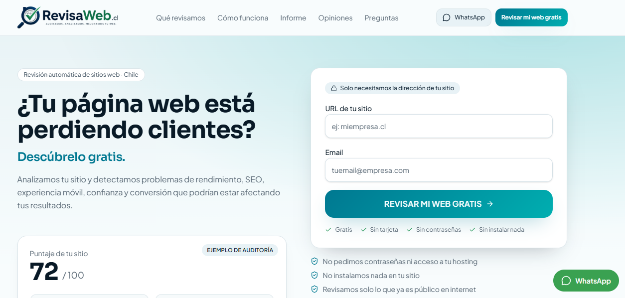 Página principal de RevisaWeb con el formulario para revisar un sitio web